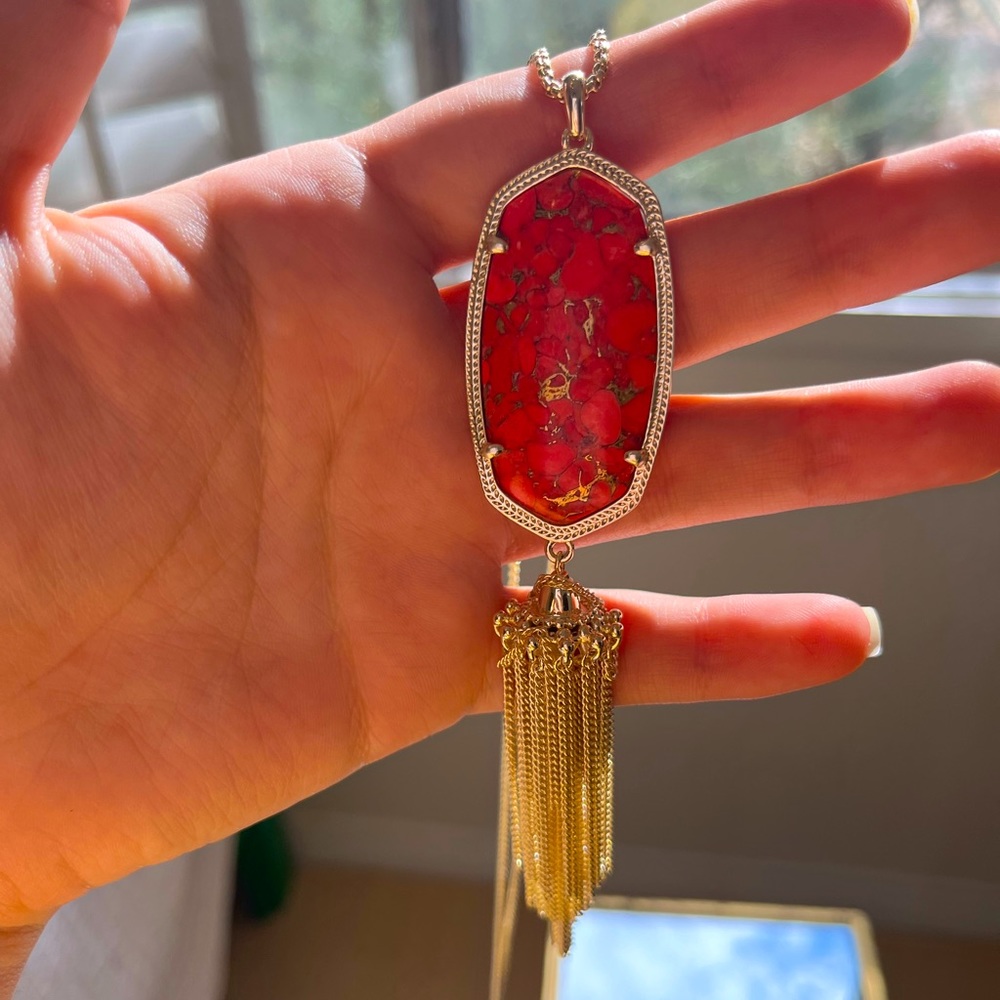 Kendra Scott Bronze Veined Red Long Necklace